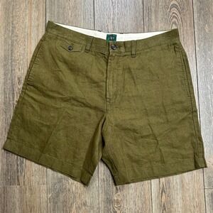 J. Crew 100% Linen Chino Shorts Mens Size 35 8.5" Deep Aged Olive Green